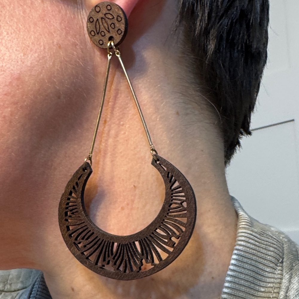 Elegant Brown Wooden Earrings
